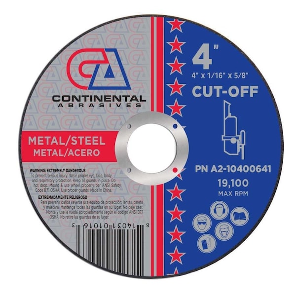 Continental Abrasives 4" x 1/32" x 5/8" Signature T1 Small Diameter Cut-Off Wheel A2-10400641 - main